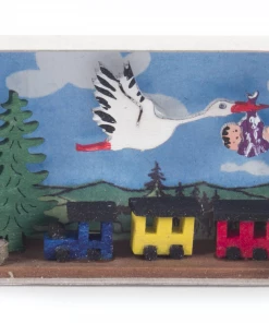 Frankenmuth Clock Company German Souvenirs 028/167 - Matchbox Scene: Stork Carrying New Baby