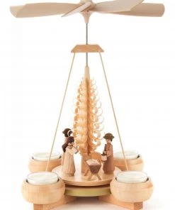 Frankenmuth Clock Company View All 085/918 - Pyramid With Nativity Scene & Curled Wood Tree (Tealights)