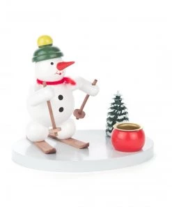 Frankenmuth Clock Company 196/018/5 - Candle Holder With Skiing Snowman