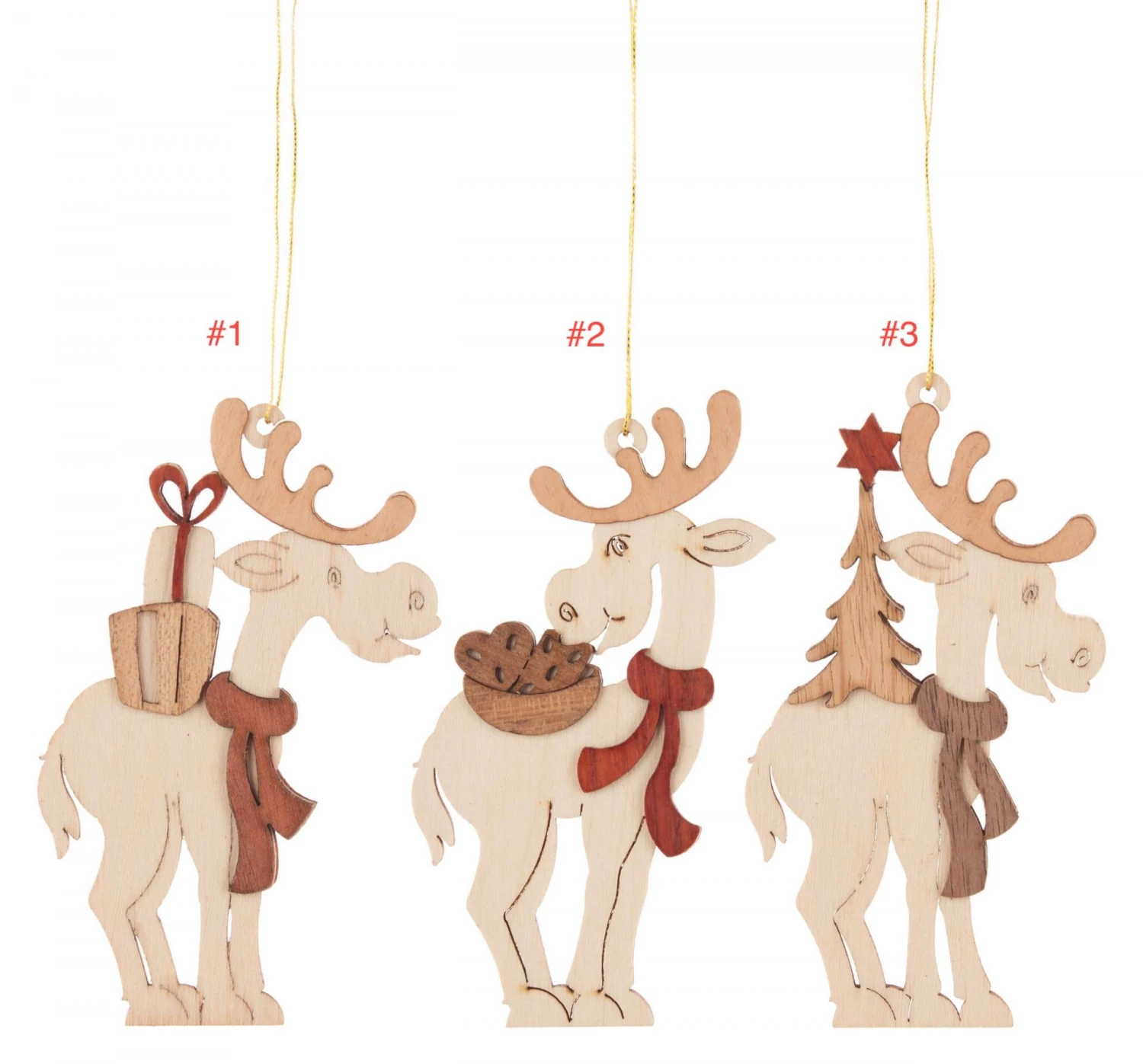 Frankenmuth Clock Company 199/992 - Wooden Elk Ornaments (Sold Individually) 3 Frankenmuth Clock Company 199/992 - Wooden Elk Ornaments (Sold Individually)