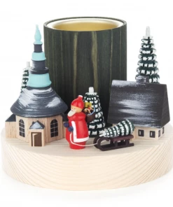 Frankenmuth Clock Company Candle Holder W/Winter Scene