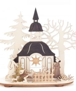 Frankenmuth Clock Company™ 201/273 - Candle Holder With Seiffen Church Scene