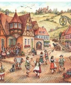 Frankenmuth Clock Company Village Dancers Tile Magnet German Souvenirs