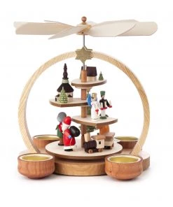 Frankenmuth Clock Company 085/777B - Pyramid With Painted Santa & Seiffen Church (Tealights)