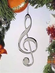 Frankenmuth Clock Company Silver Treble Clef Ornament