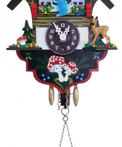 Frankenmuth Clock Company View All 61S - Novelty Silk Screened Chalet Cuckoo Clock With Deer & Mushrooms