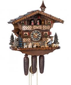 Frankenmuth Clock Company View All KU8245M - 8 Day Musical Chalet With Wood Chopper & Dogs