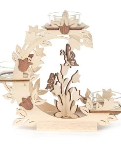 Frankenmuth Clock Company 201/186 - Wooden Candle Holder With Flowers