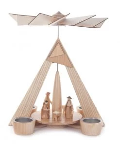 Frankenmuth Clock Company 085/885/1 -Modern Style Natural Pyramid With Nativity Scene (Tealights)