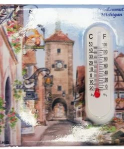 Frankenmuth Clock Company German Souvenirs European Village Thermometer Magnet