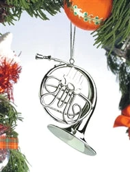 Frankenmuth Clock Company Silver French Horn Ornament