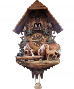 Frankenmuth Clock Company KU82978M - 8 Day Musical Fully Hand Painted Chalet With Boy & Horses